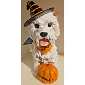 Halloween Westie West Highland White Dog Witch Hat Resin Figurine Figure